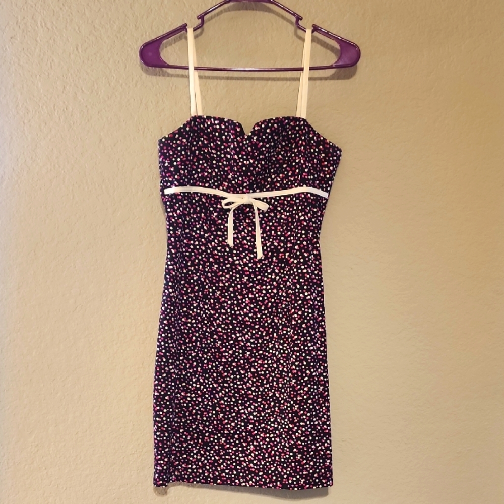 Chic Black Dress with Pink & White Polka Dots